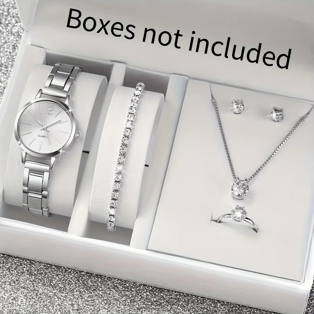 6PCS/Set Fashion Women's Quartz Watch Stainless Steel Band Wrist