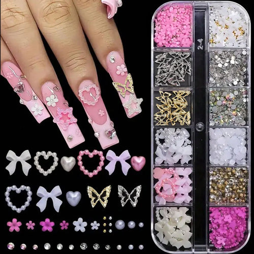 12Grids Mixed Mini Christmas Gems Nail Charms 2mm Luxury Crystal Nail
