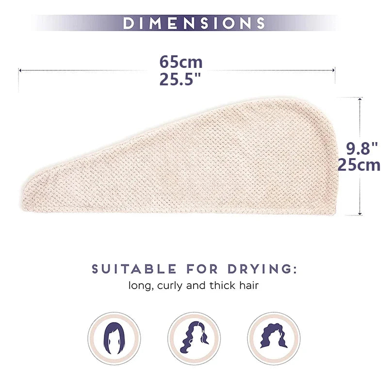 Solid Color Hair Towel Textured Dry Hair Cap 9.8 x 25.5 Inch Absorbent