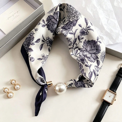 Elegant Chic Pearl Stripe Scarfs Women Fashion Convenient Magnetic