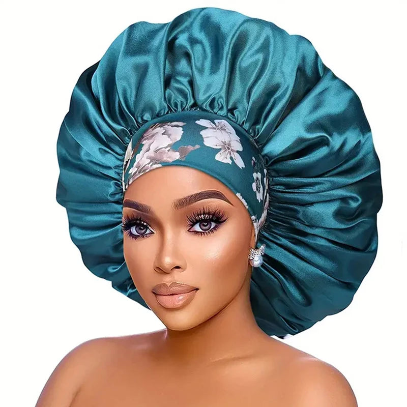 Women Silky Satin Hair Bonnet Thick Hair Sleep Cap Elastic Band Beanie
