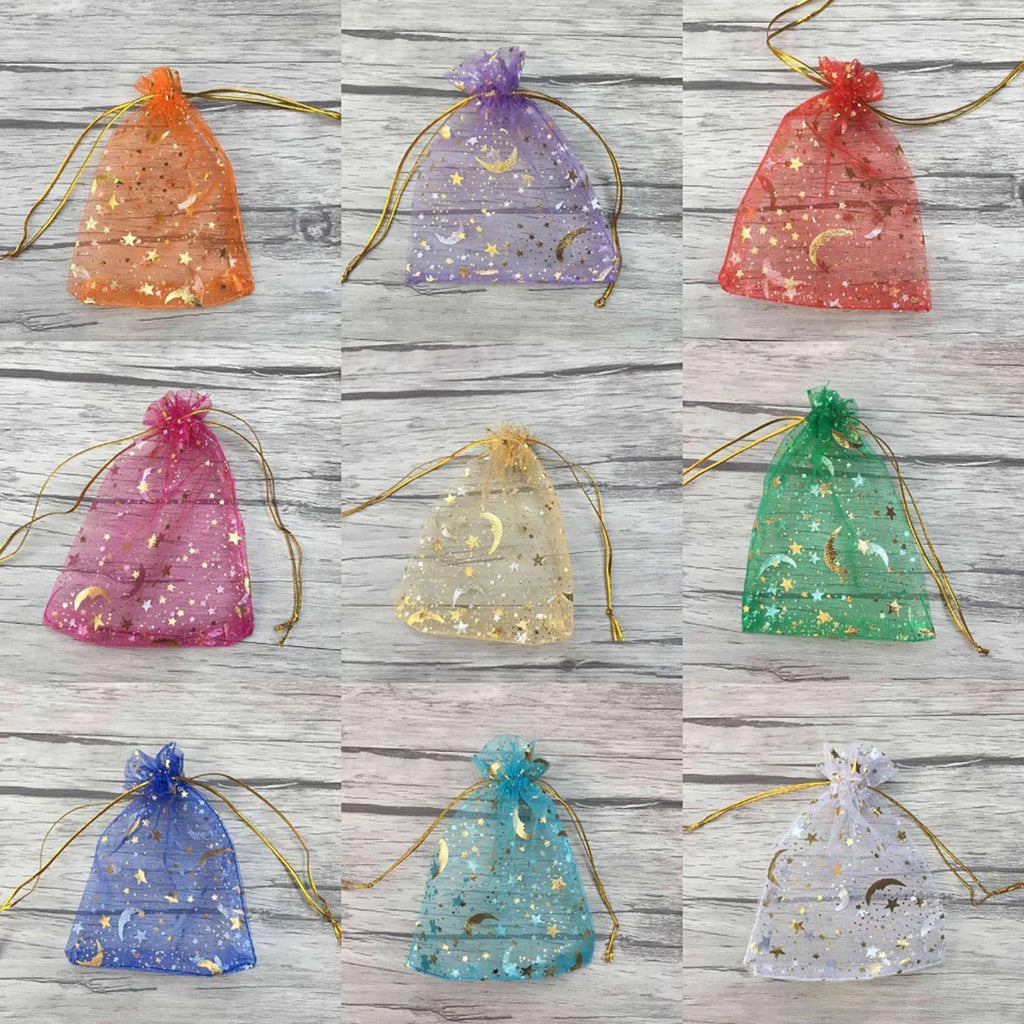 50 Pcs Moon Stars Drawstring Organza Bags Jewelry Gift Bags Pouches