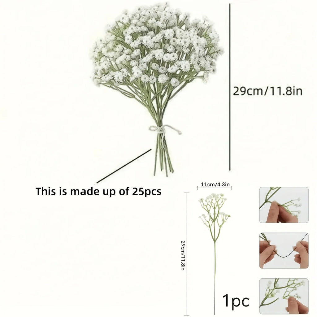 20 Pcs Realistic White Gypsophila Artificial Flowers - Elegant Faux