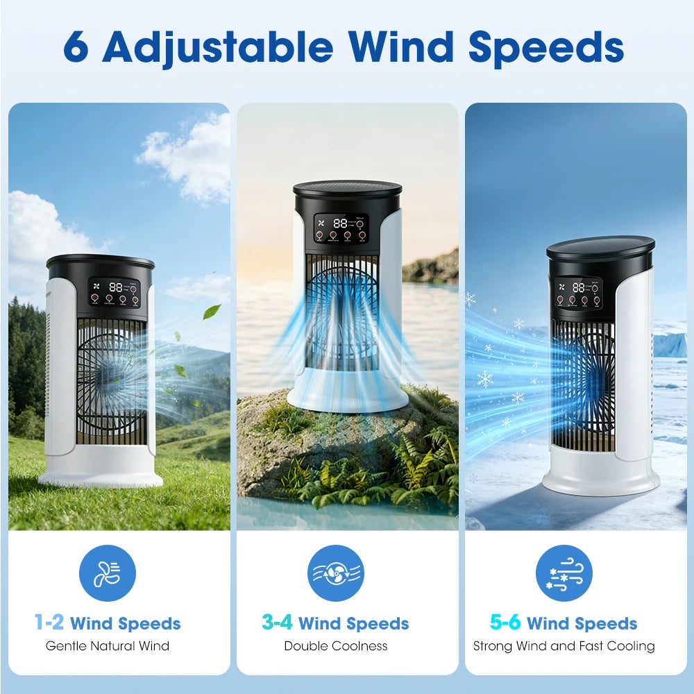 3 in 1 Portable Air Cooler with Humidifier 6 Wind Speed Fast Cooling