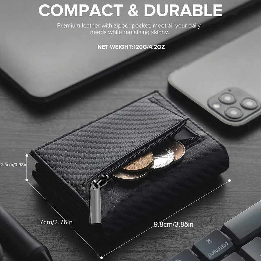 Men's Wallet with Zipper Coin Purse Automatic Pop-up Metal Credit Card