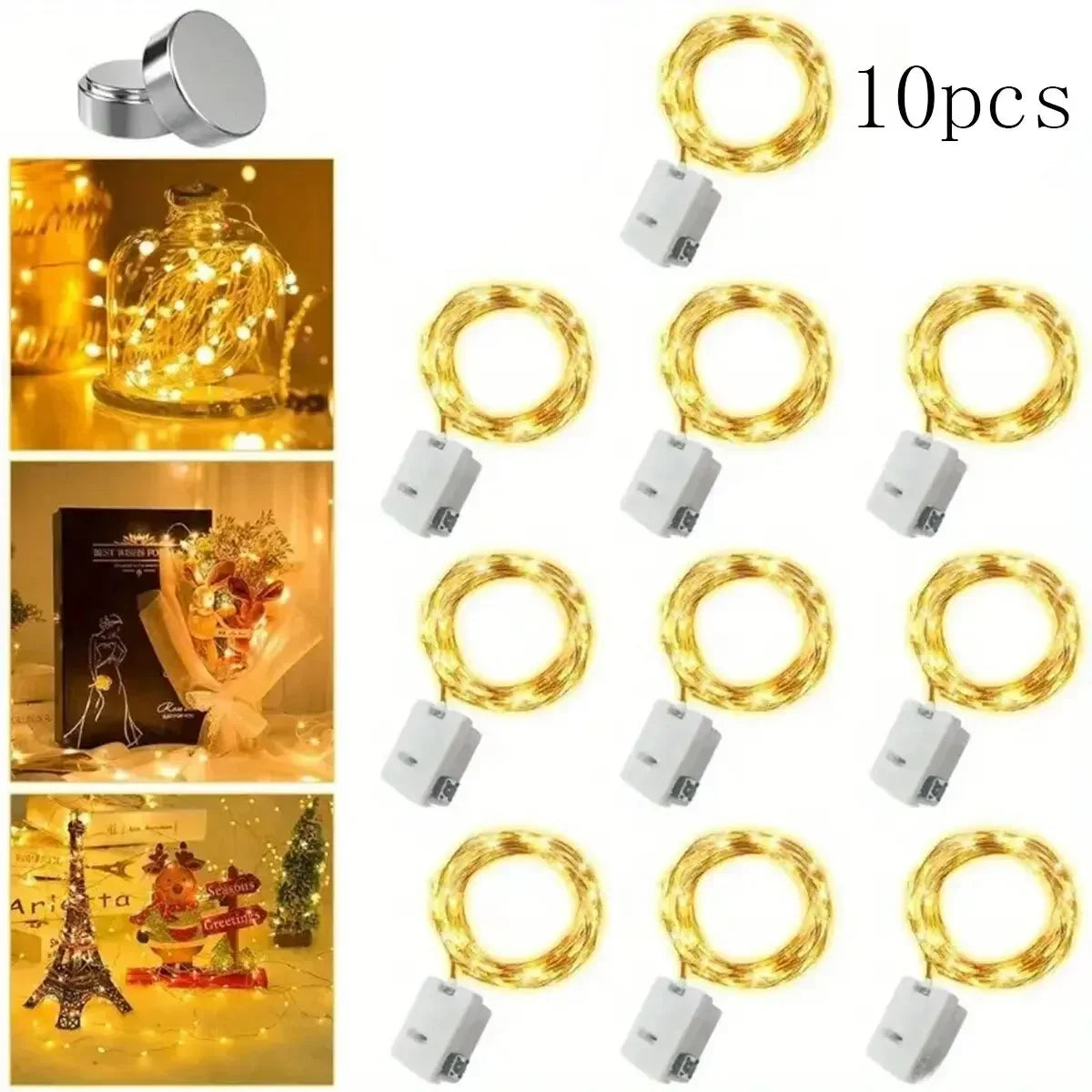 10 Pcs LED String Lights Battery Powered Colored Atmosphere Fairy