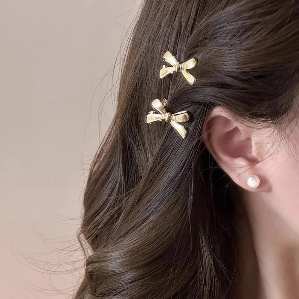 4Pcs/set of Women's New Golden Bow Mini Hairpins, Sweet and Cool Girl