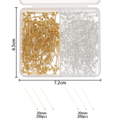 400pcs/Box 20mm Flat/Eyes/Ball Head Pins Needles Headpins Connector