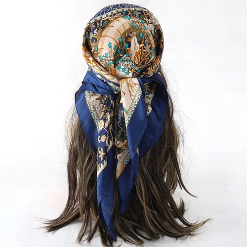 Bohemian Style Floral Print Women’s Square Silk Scarf Satin Head Wrap