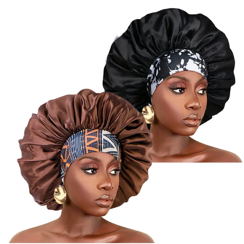 Women Silky Satin Hair Bonnet Thick Hair Sleep Cap Elastic Band Beanie