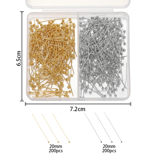 400pcs/Box 20mm Flat/Eyes/Ball Head Pins Needles Headpins Connector