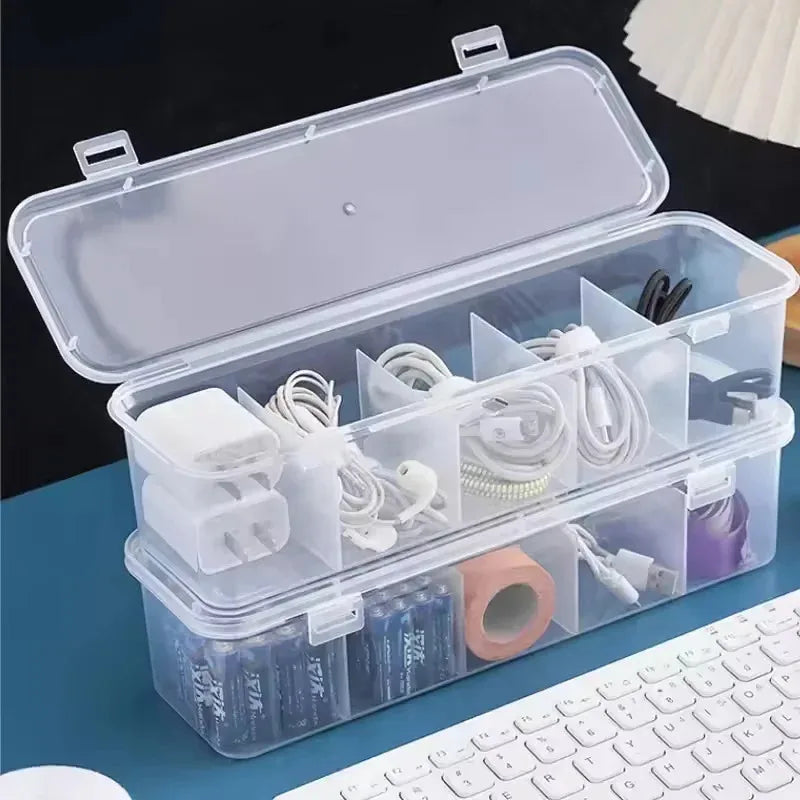 Transparent Cable Storage Box, Compartment Organizer With Lid
