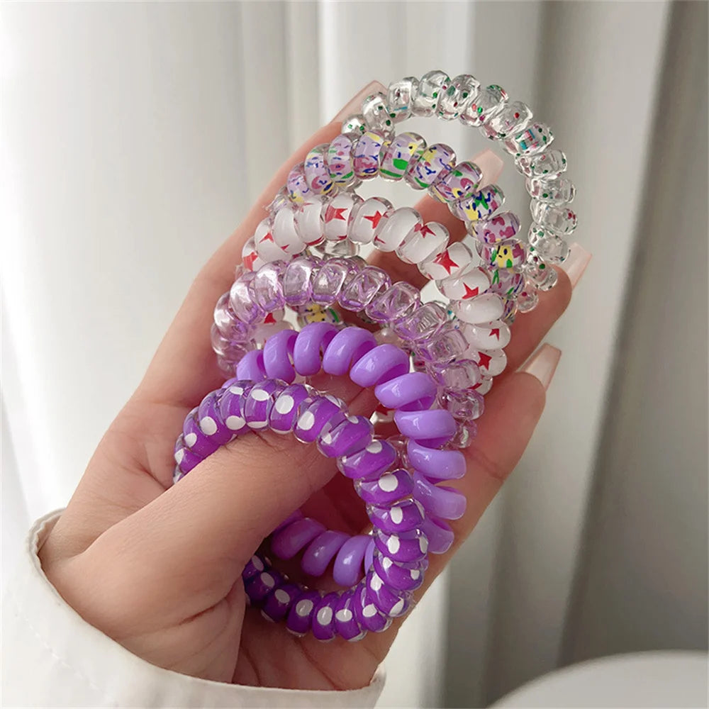 6pcs Sweet Cute Colorful Spiral Hair Ties Resin Jelly Coil Hair Rings