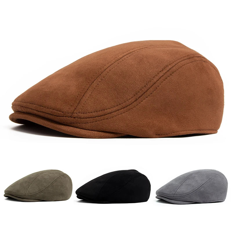Suede Autumn Winter Beret Fashion Vintage Men Women Newsboy Hat