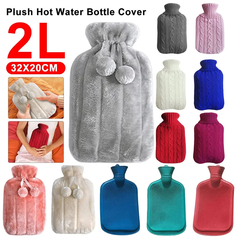 2L Hot Water Bottle Cover Rubber Hot Water Bags Winter Plush Hand