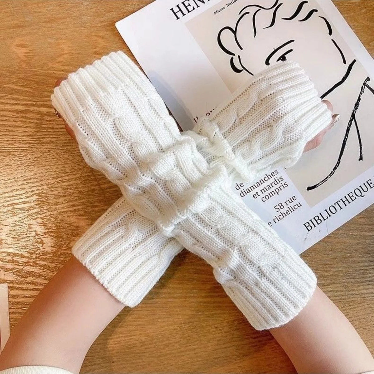 2PCS Cable Knit Fingerless Gloves, Women's Soft Warm Knitted Arm