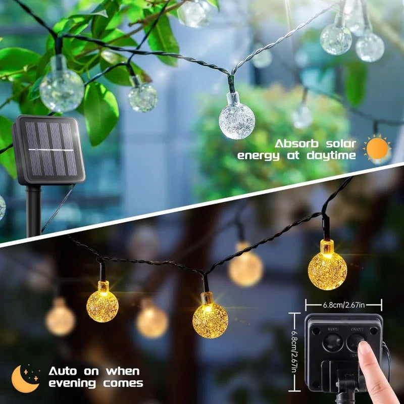 4 Colors Options Solar Globe String Lights Outdoor Waterproof Fairy