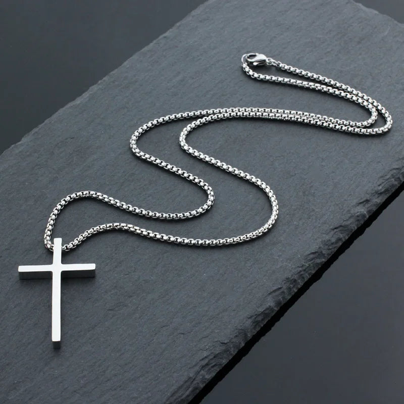 2Pcs Stainless Steel Cross Pendant Necklace For Men Titanium Steel