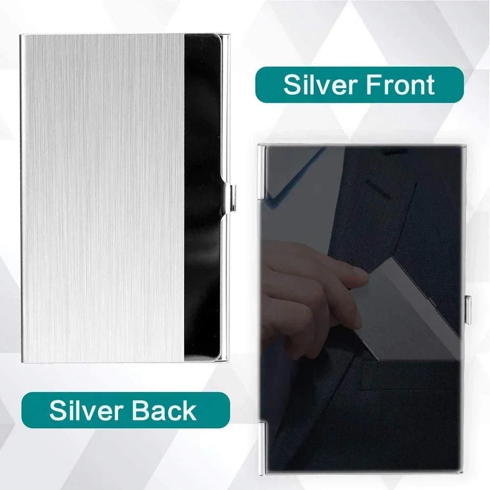 Premium Ultra Thin Stainless Steel Business Card Holder - Silver Metal