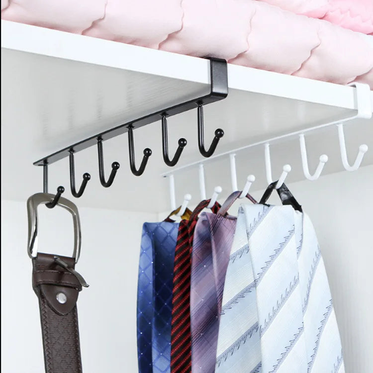 Multifunction 6 Hook Coffee Cup Mug Holder Black White Hooks Shelf