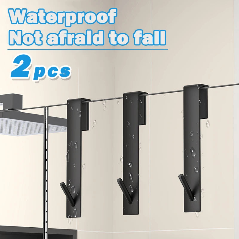 2pcs Bathrobe Hanger Shower Room Glass Over Door Hanging Hooks