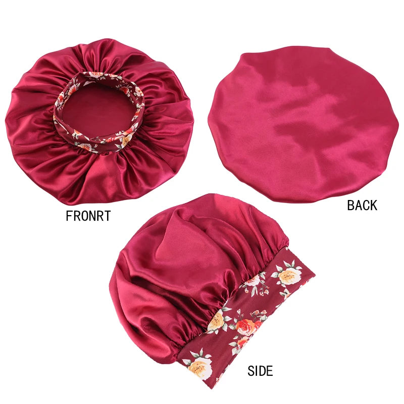 Women Silky Satin Hair Bonnet Thick Hair Sleep Cap Elastic Band Beanie