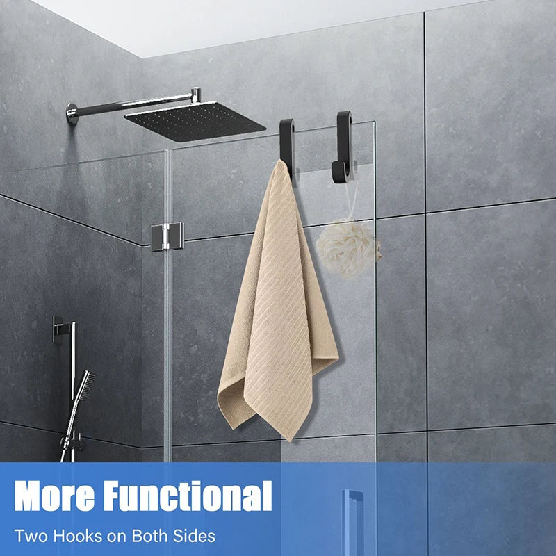 2pcs Bathrobe Hanger Shower Room Glass Over Door Hanging Hooks