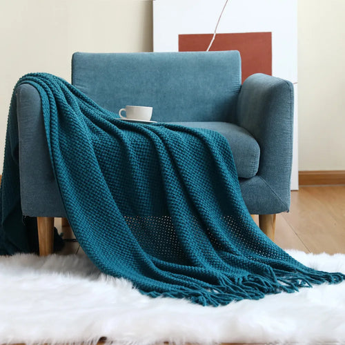 Cable Knit Khaki Throw Blanket Lightweight Knitted Jacquard Throw