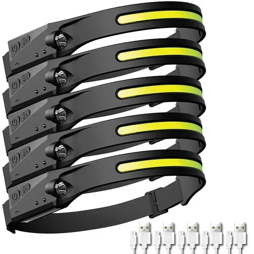 COB LED Headlamp Sensor Headlight with Built-in Battery Flashlight USB