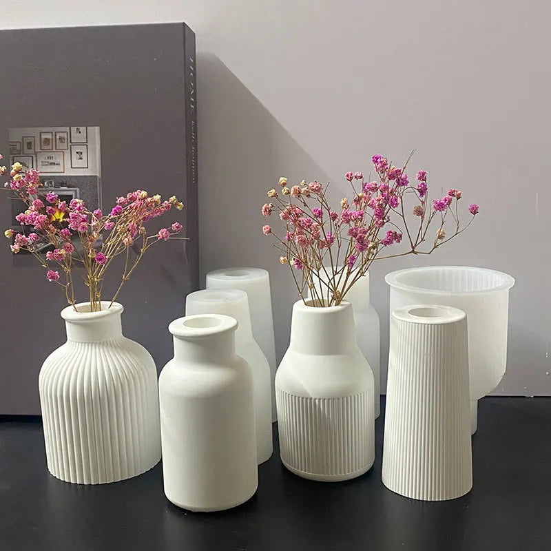 Circular Stripe Vase Silicone Mold DIY Cylindrical Stereoscopic Vase