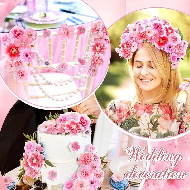 3-10cm Pink Artificial Flowers Head Silk Fake Rose Flower Wedding