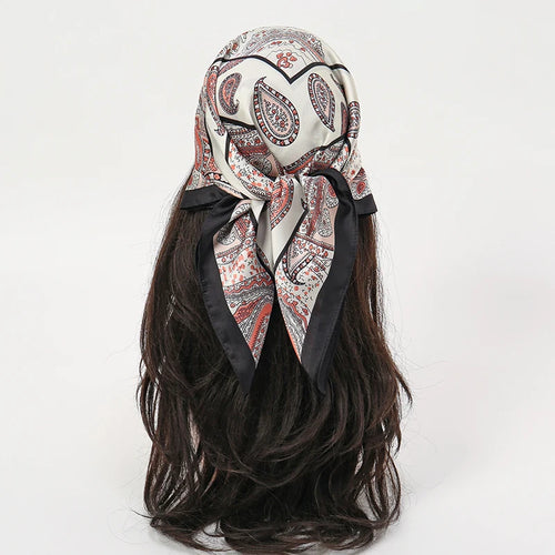 Bohemian Style Floral Print Women’s Square Silk Scarf Satin Head Wrap