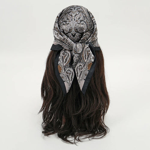 Bohemian Style Floral Print Women’s Square Silk Scarf Satin Head Wrap