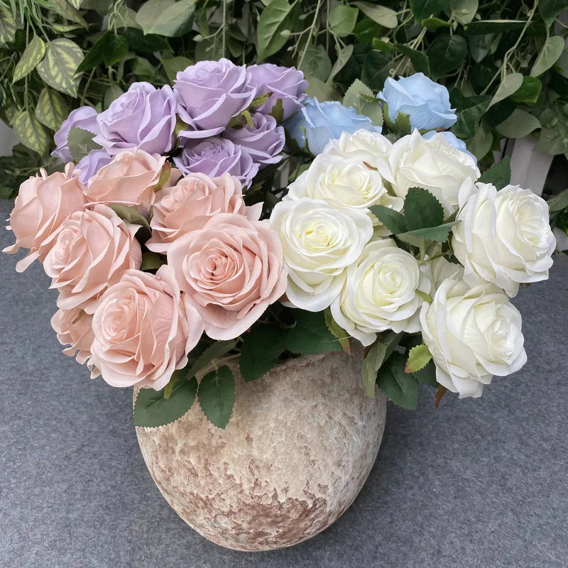 Artificial Flowers Simulation 9 Head Rose Bouquet Wedding Wedding