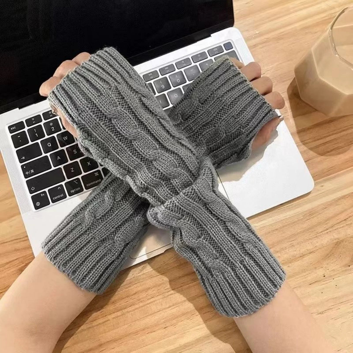 2PCS Cable Knit Fingerless Gloves, Women's Soft Warm Knitted Arm