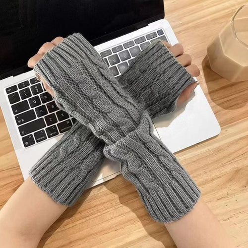 2PCS Cable Knit Fingerless Gloves, Women's Soft Warm Knitted Arm