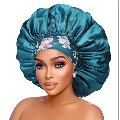 Women Silky Satin Hair Bonnet Thick Hair Sleep Cap Elastic Band Beanie