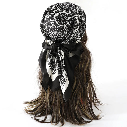 Bohemian Style Floral Print Women’s Square Silk Scarf Satin Head Wrap
