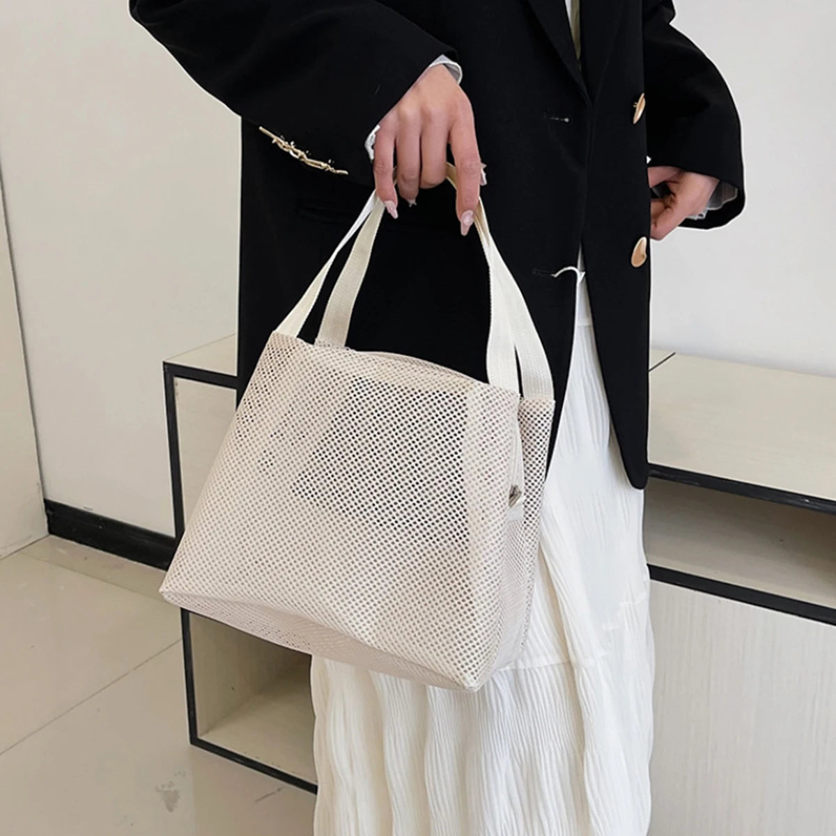 Large Capacity Travel Mesh Bag Portable Cosmetic Zipper Pouch