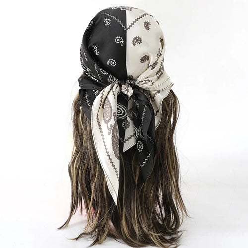 Bohemian Style Floral Print Women’s Square Silk Scarf Satin Head Wrap