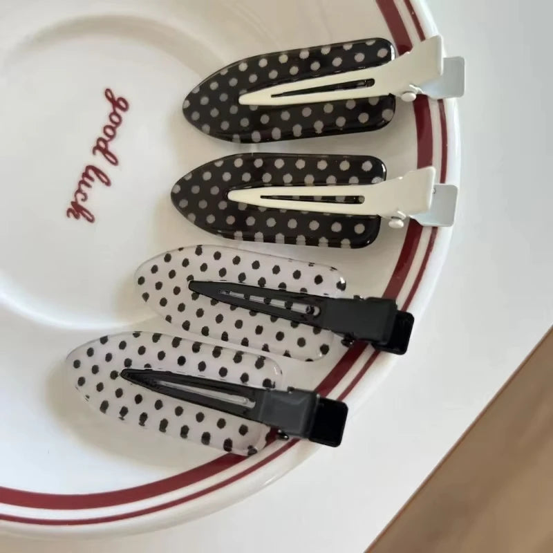 Black White Polka Dot Acrylic Hair Clips Minimalist Secure Hold
