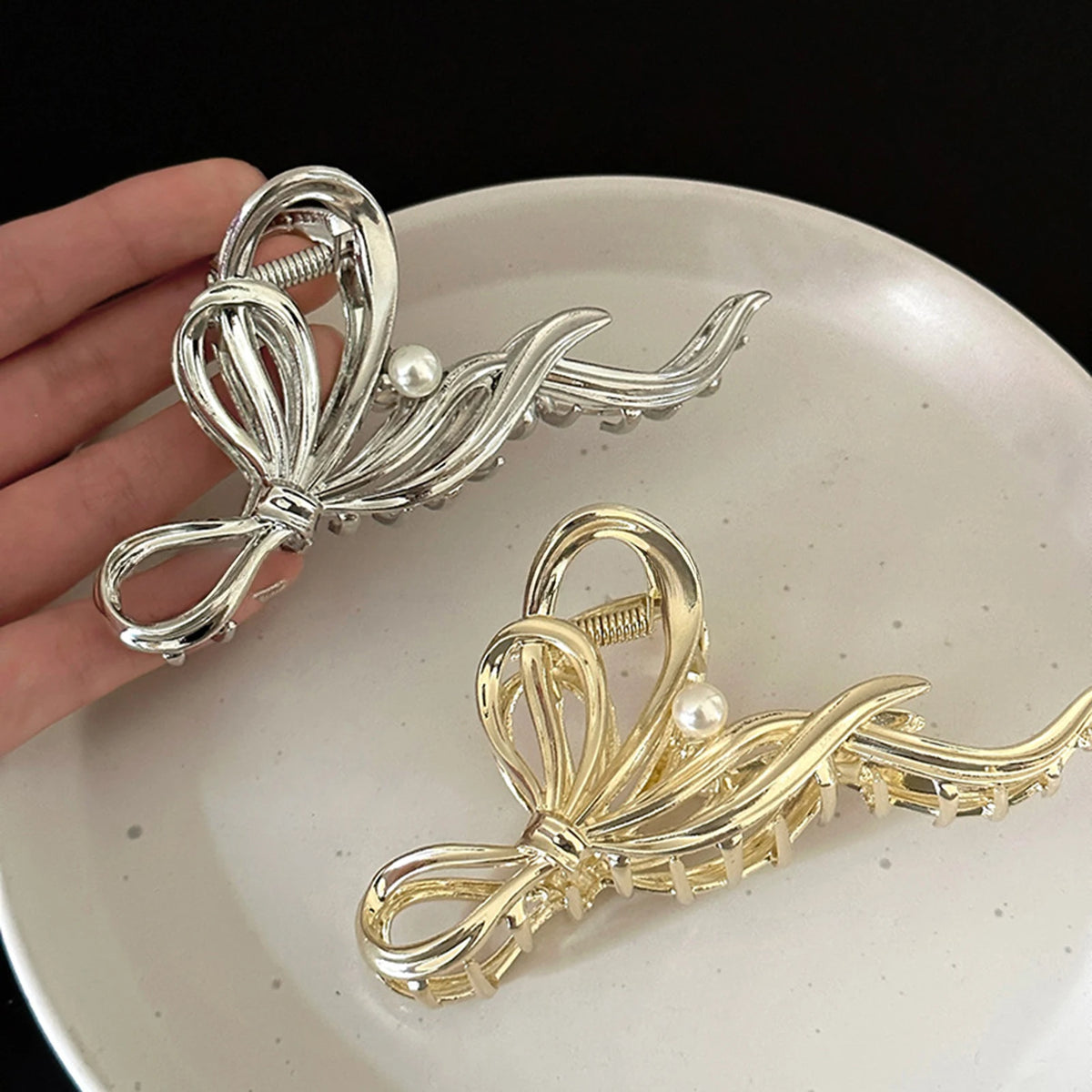 Bridal Hair Claw Clip Pearl Bow Ornament Wedding Party Accessory