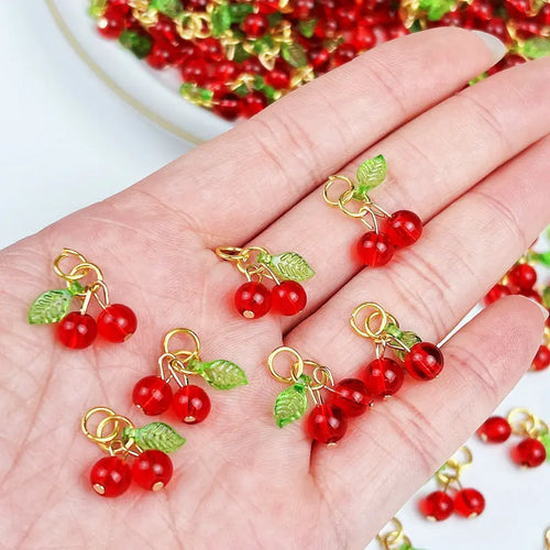 10pcs Red Cherry Charms Cute Glass Red Fruit Pendants with Loop DIY