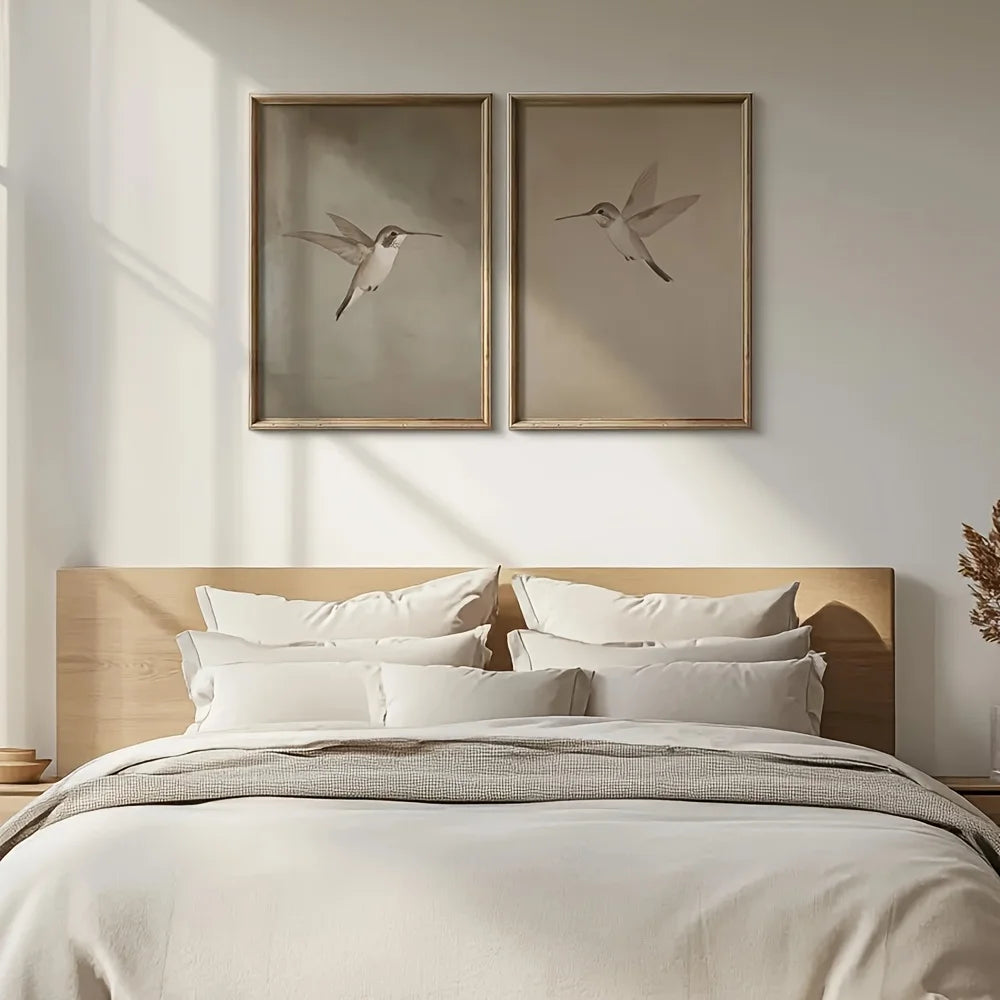 2pcs/set of Retro Hummingbird Animal Canvas Prints Minimalist Retro