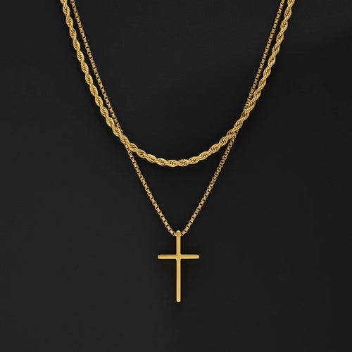 2Pcs Stainless Steel Cross Pendant Necklace For Men Titanium Steel