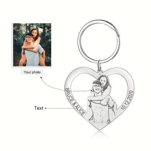 Personalized Stainless Steel Heart-Shaped Keychain