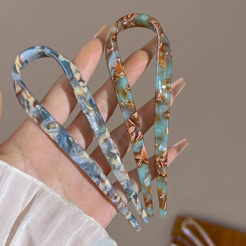 U-Shaped Hair Sticks Acetate Acrylic Hair Fork Hair Clips Fashion Bow