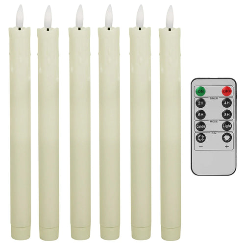 LED Flameless Taper Candles Flickering with 10-Key Remote 11" Battery