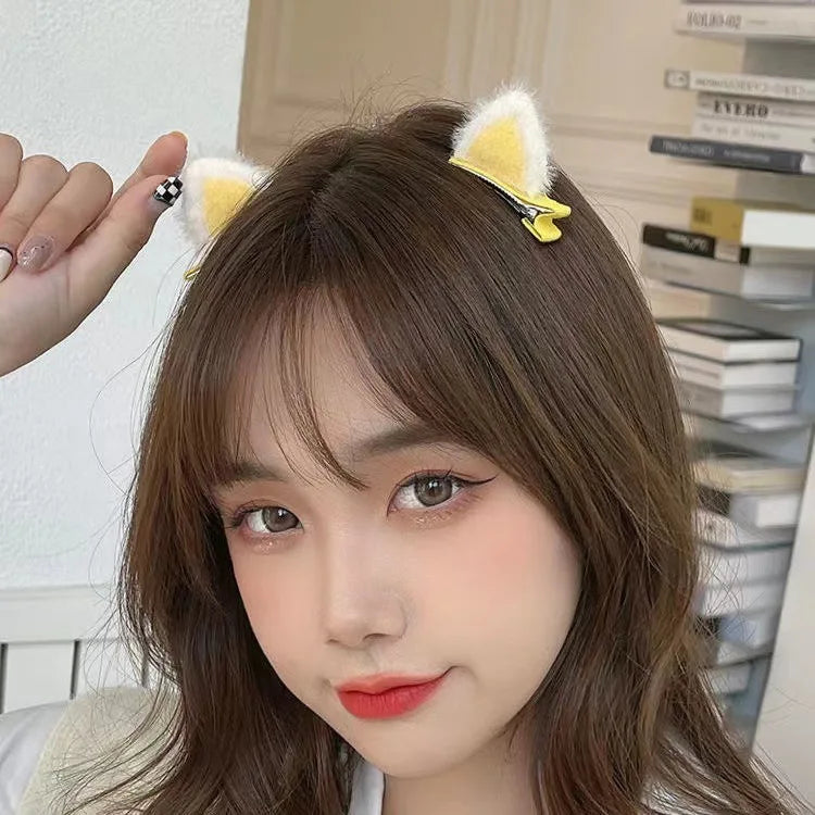 2 Pcs Plush Cat Ears Hairpins Girls Hair Clips Hair Accessories