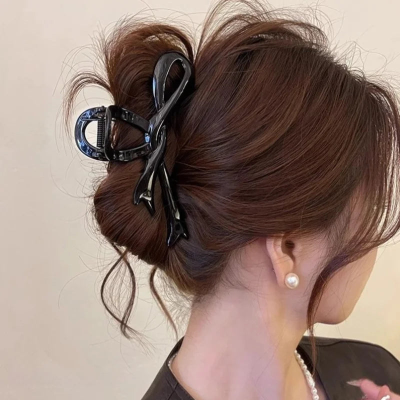 13cm Glossy Acrylic Ribbon Bow Hair Clip Crab Style Shark Ponytail